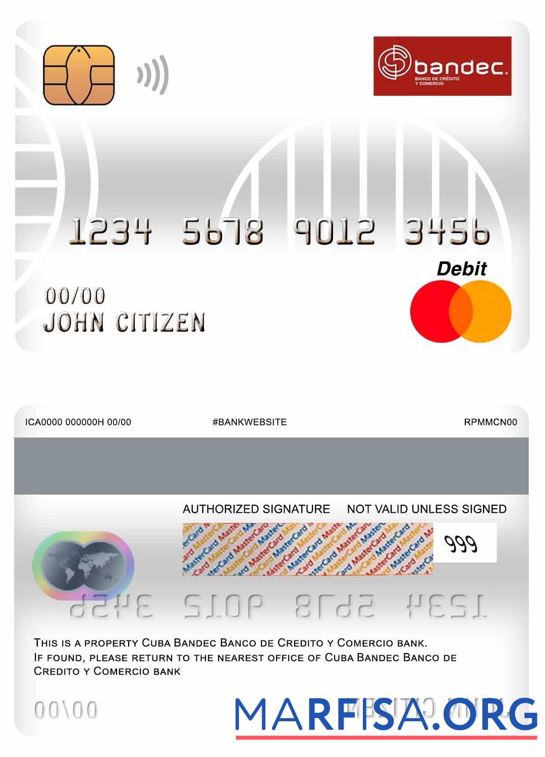 Downloadable Cuba Bandec Banco de Credito y Comercio bank master debit card real example